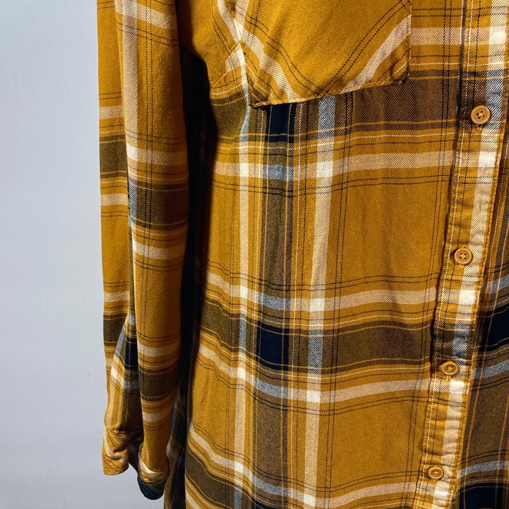 Plaid Shirt/Top Women Size M Mustard & Black Button Up Collar Pockets Soft Comfy - Picture 4 of 9